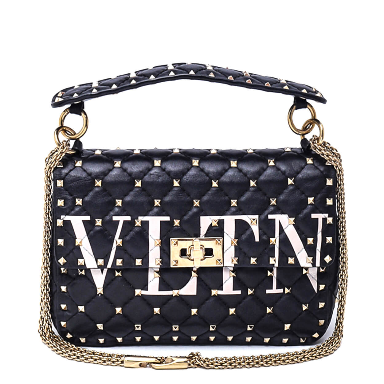 Valentino -Black Small Rockstud Spike Logo Shoulder Bag